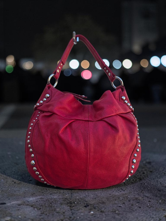 b. makowsky Handbags - B. Makowsky Vintage Leather Studded Red Hobo Shoulder Bag